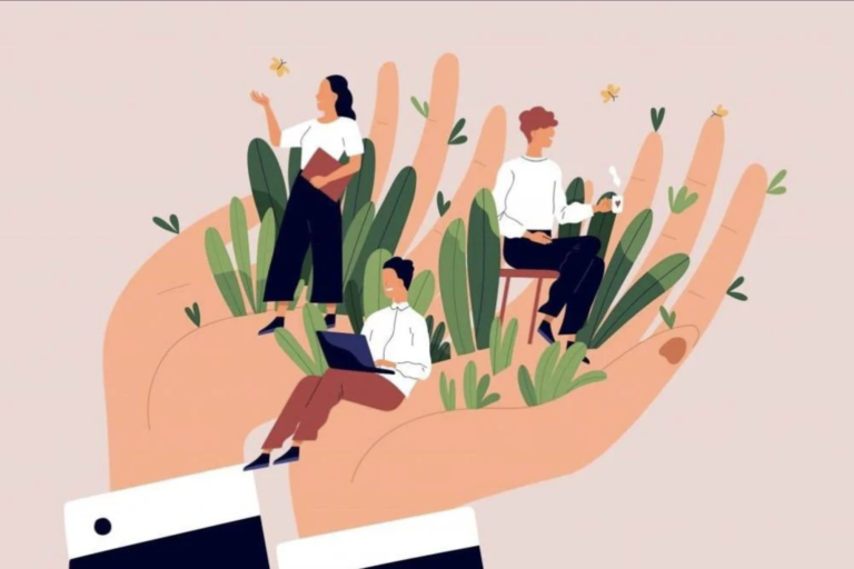 Hands holding thriving employees